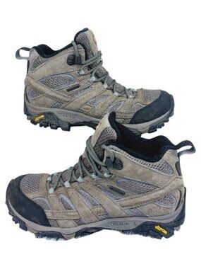 Merrell Women's Taupe Dark Gray Moab 2 Mid Waterproof Hiking Boots Size 7.5